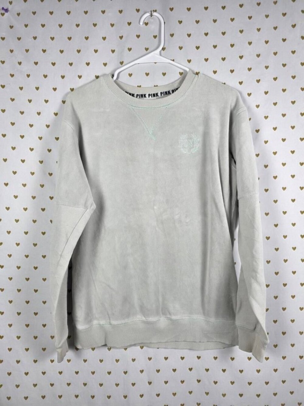 Pink Vintage Style Crew Sweater Shirt Long Sleeve Grey XS